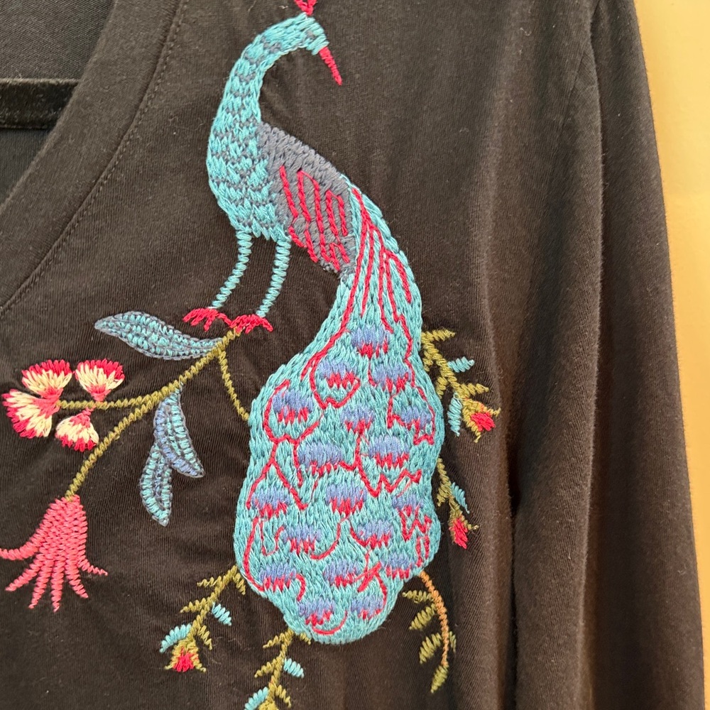 Johnny Was Black Top with Multicolor Embroidery - Picture 4 of 8